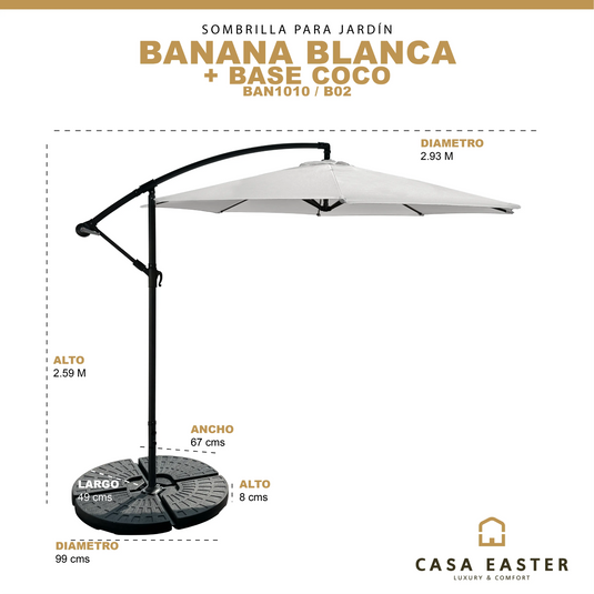 Sombrilla Banana color Blanco + base Coco CasaEaster
