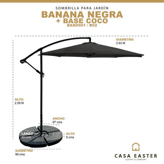 Sombrilla Banana color Negro + base Coco CasaEaster