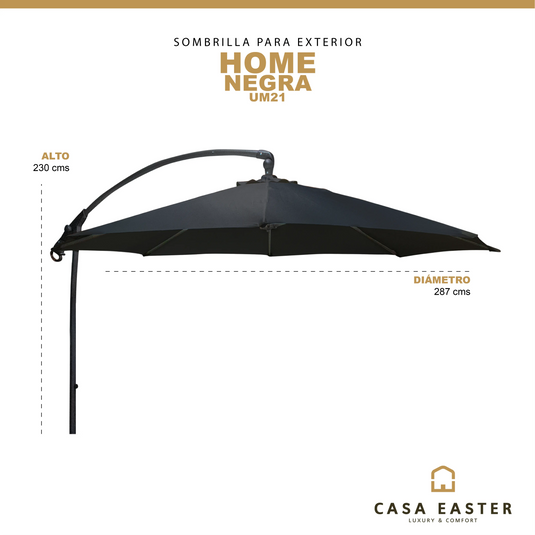 Sombrilla Lateral para Exterior o Interior Color Negro HOME-UM21 CasaEaster