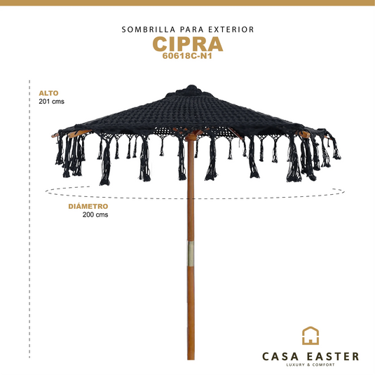 Sombrilla para Exterior e Interior Color Negro CIPRA -60618C-N1