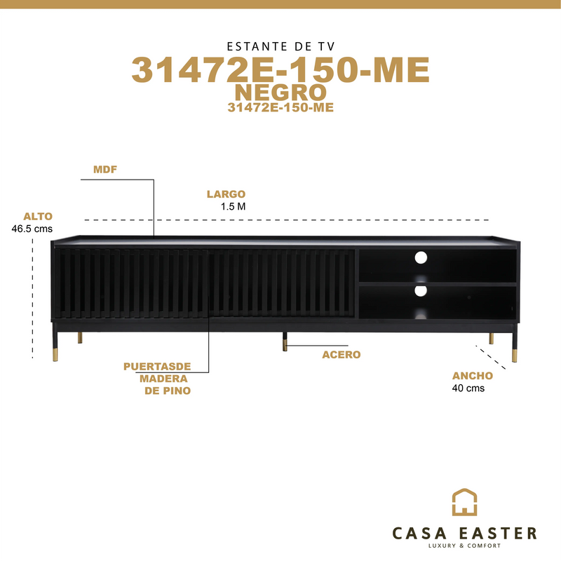 Cargue la imagen en el visor de la galería, Stand de TV 31472E-150-ME Color Negro - 31472E-150-ME CasaEaster
