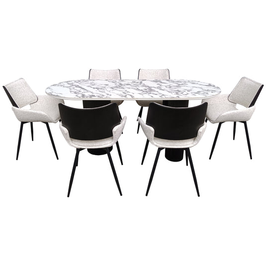 Comedor Tropicalito 1.8 M  blanco&negro + 6 sillas JY6286XT beige