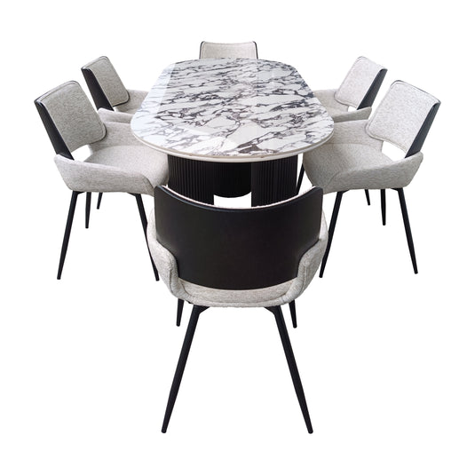 Comedor Tropicalito 1.8 M  blanco&negro + 6 sillas JY6286XT beige