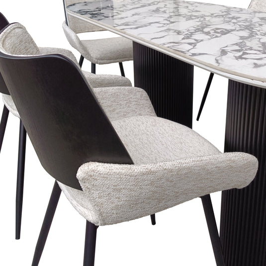 Comedor Tropicalito 1.8 M  blanco&negro + 6 sillas JY6286XT beige