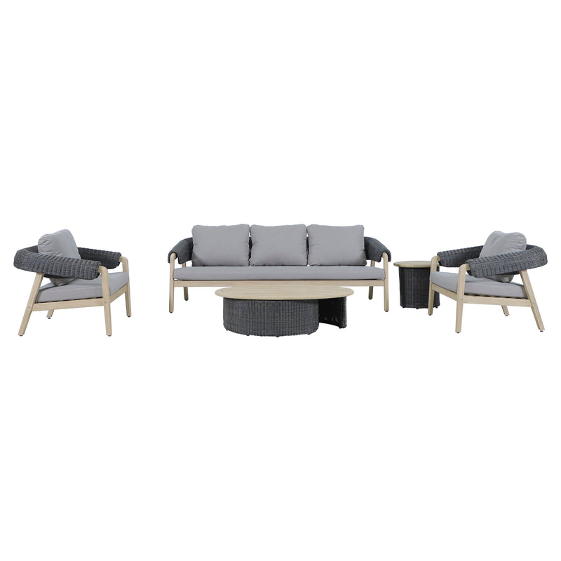 Cargue la imagen en el visor de la galería, Set triple de madera para exterior Tyler color gris y natural - HUC41271-73-74-76
