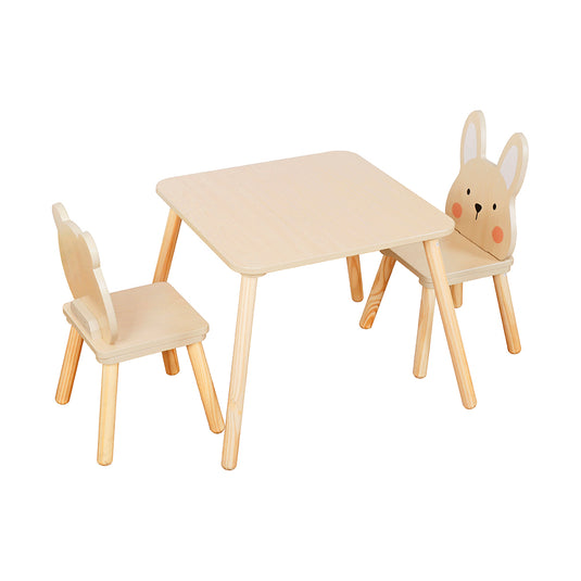 Comedor infantil con dos sillas multiusos de madera - W08G410