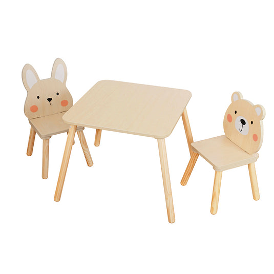 Comedor infantil con dos sillas multiusos de madera - W08G410