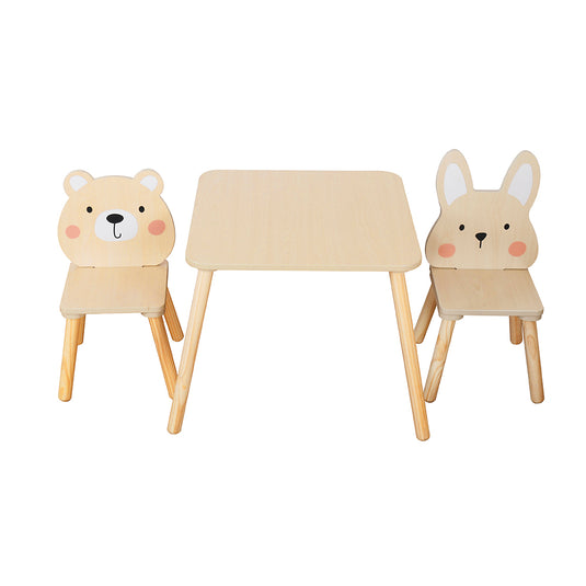 Comedor infantil con dos sillas multiusos de madera - W08G410