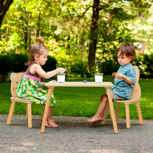 Comedor infantil con dos sillas multiusos de madera - W08G410