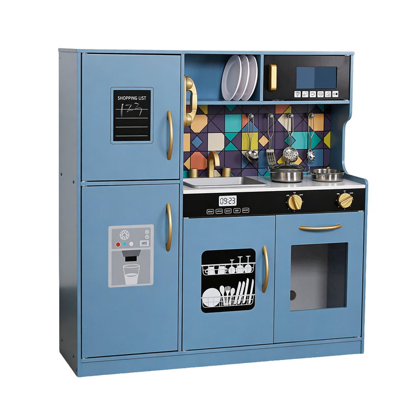 Load image into Gallery viewer, Blue Wooden Kids' Kitchen Playset - W10C955
