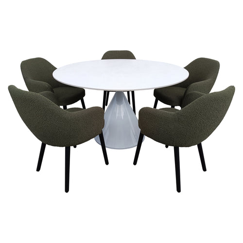 Comedor redondo color blanco Xambe 1.3 M + 5 sillas JY6287QM color verde