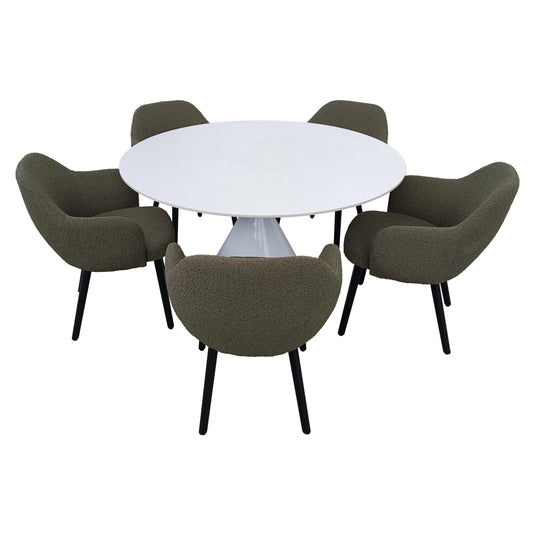 Comedor redondo color blanco Xambe 1.3 M + 5 sillas JY6287QM color verde