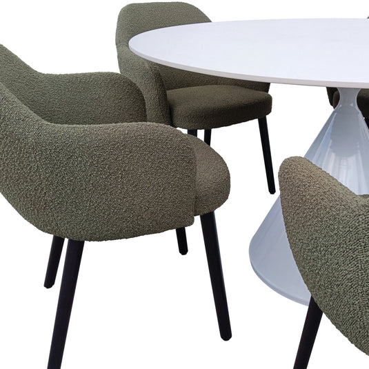 Comedor redondo color blanco Xambe 1.3 M + 5 sillas JY6287QM color verde