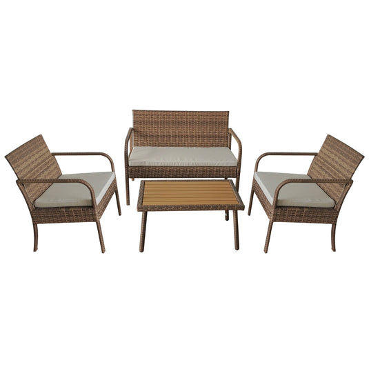 Set doble de exterior e interior Zaxa de ratán sintético color café - SFS011