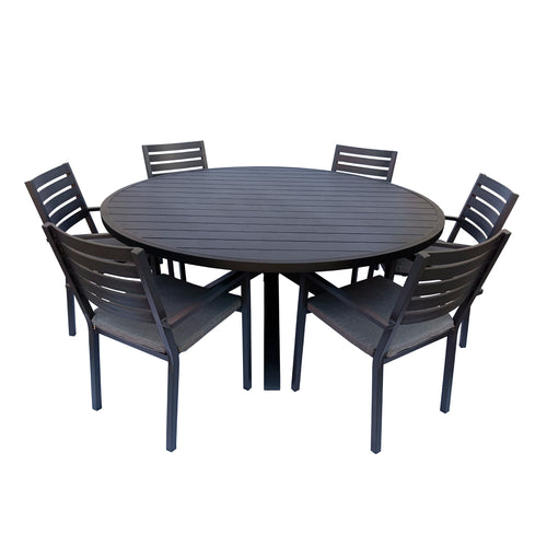 Comedor redondo Matzo 1.8 M + 6 sillas Mayfair Carbon