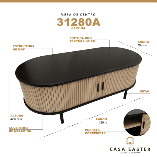 Mesa de centro 31280A 1.2 M  color Natural & Negro - 31280A