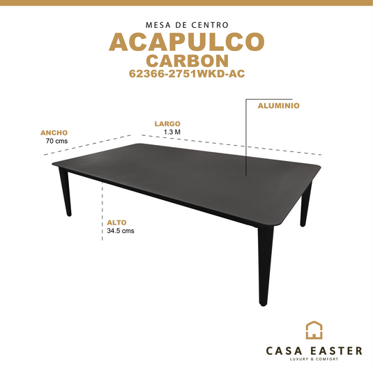 Mesa Acapulco de Centro 1.34x70 ,de Aluminio  color Carbon -62366-2751WKD-AC