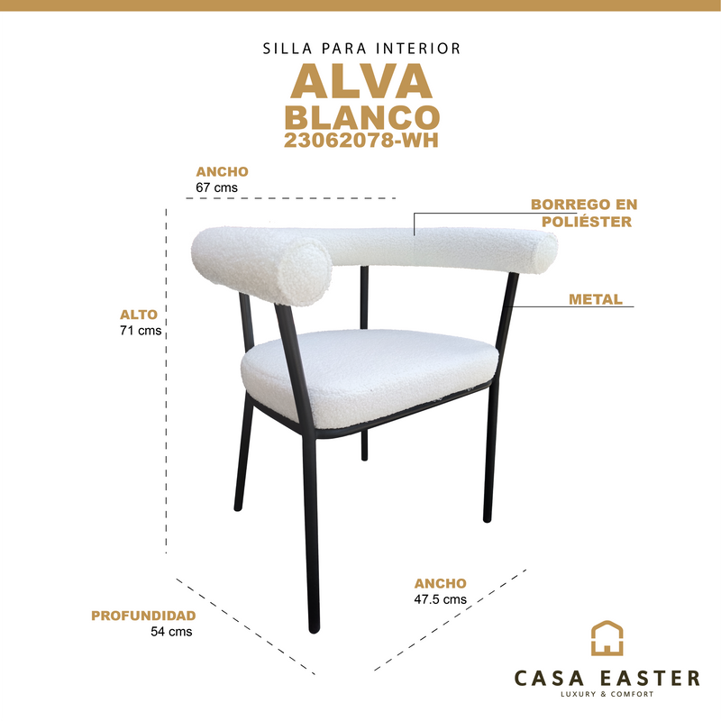 Cargue la imagen en el visor de la galería, Silla de Interior Alva 23062078-WH Blanca - 23062078-WH
