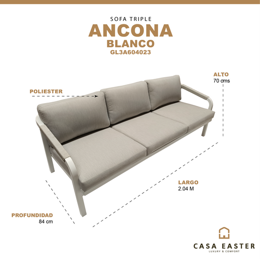 Sofa Triple para Exterior e Interior de Aluminio Color Blanco ANCONA - GL3A604023