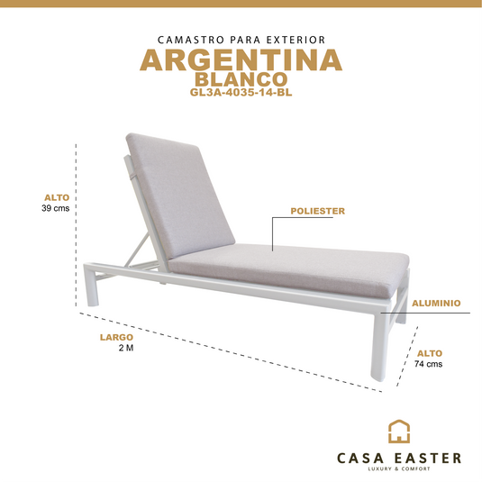 Camastro para interior o  exterior  ARGENTINA color Blanco - GL3A-4035-14-BL