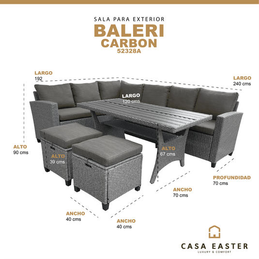 Sala para Exterior e Interior de Rattan  Color Carbon BALERI-52328A