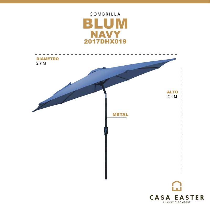 Cargue la imagen en el visor de la galería, Sombrilla Blum Para Jardin con Angulo de Inclinación Color Azul Navy - 2017DHX019
