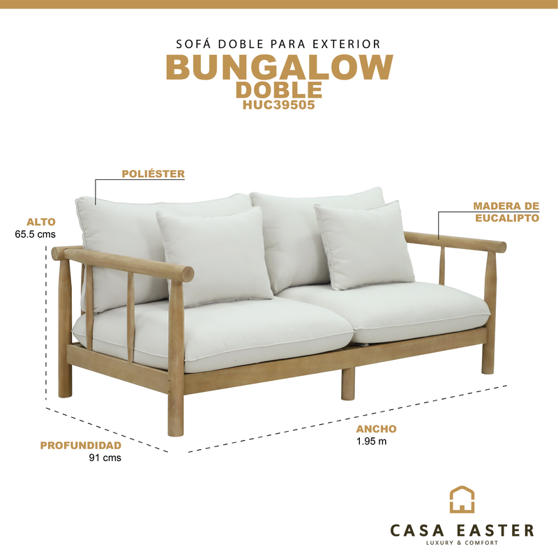 Cargue la imagen en el visor de la galería, Sofá doble de Madera Bungalow color Natural - HUC39505
