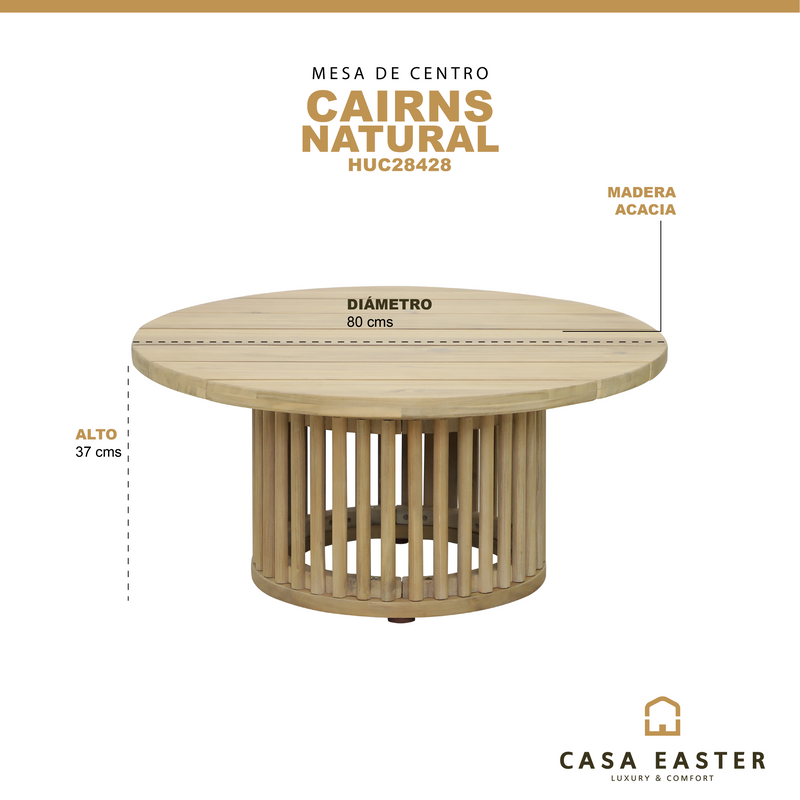 Cargue la imagen en el visor de la galería, Mesa de Centro Cairns Diam.80 cms, color Natural - HUC28428
