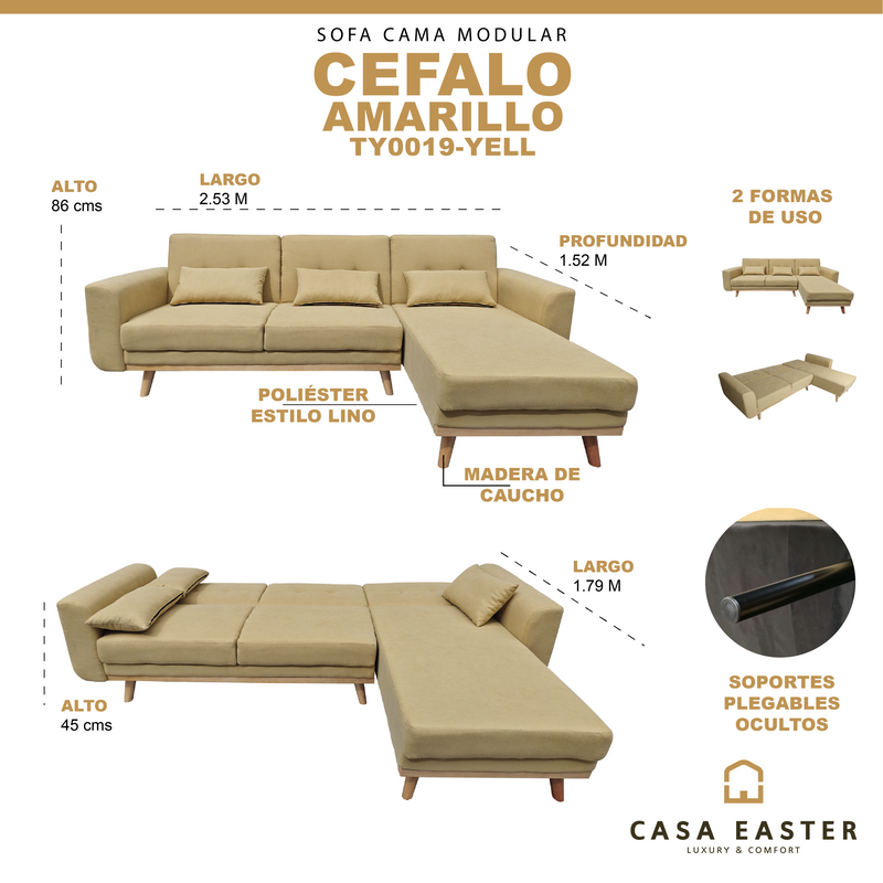 Cargue la imagen en el visor de la galería, Sofá-Cama modular Cefalo color Amarillo - TY0019-YELL
