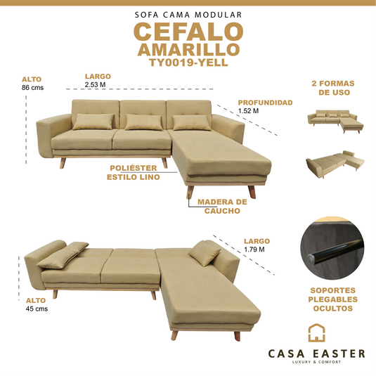 Sofá-Cama modular Cefalo color Amarillo - TY0019-YELL