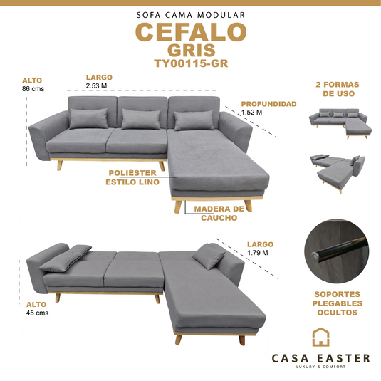 Sofá-Cama modular Cefalo color Gris - TY00115-GR