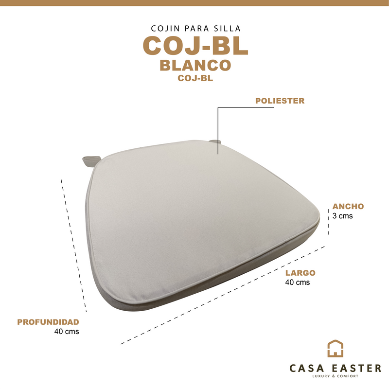 Cargue la imagen en el visor de la galería, Cojín para silla color Blanco de poliéster - COJ-BL
