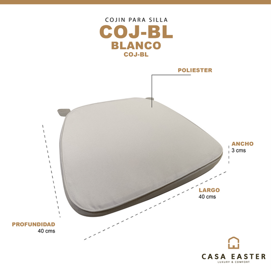 Cojín para silla color Blanco de poliéster - COJ-BL