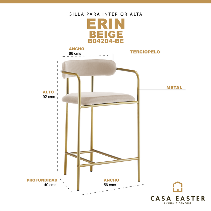 Cargue la imagen en el visor de la galería, Silla alta de Interior Erin B04204-BE Beige - B04204-BE
