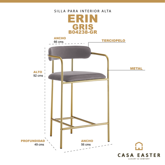 Silla alta de Interior Erin B04238-GR Gris - B04238-GR