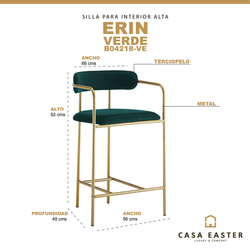 Cargue la imagen en el visor de la galería, Silla alta de Interior Erin B04218-VE verde - B04218-VE
