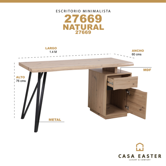 Escritorio Rectangular 1.4 M 27669 color Natural - 27669