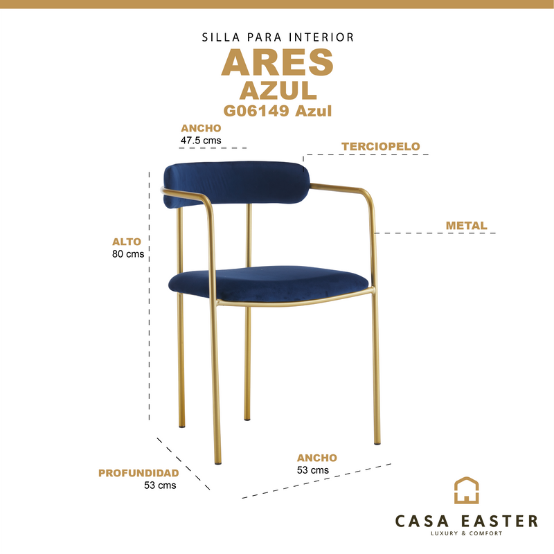 Cargue la imagen en el visor de la galería, Silla de interior Ares color Azul Metal - G06149 Azul
