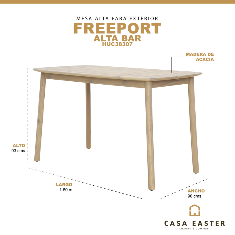 Cargue la imagen en el visor de la galería, Mesa de madera Freeport de Barra alta 1.6 x 90 - HUC38307
