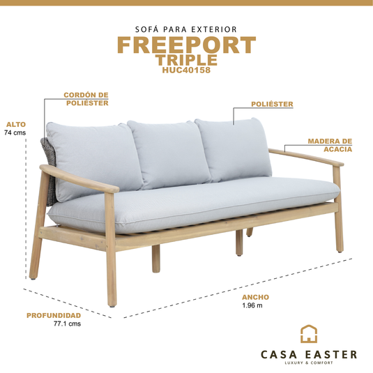 Sofá triple Freeport de madera color Gris - HUC40158