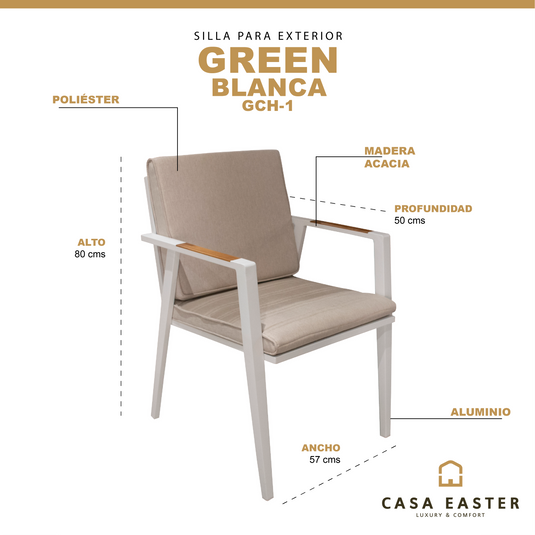 Silla  para Exterior e Interior  Color Blanco GREEN-GCH-1