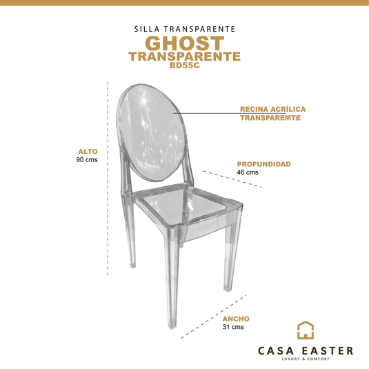 Silla  para Exterior e Interior de Resina Color Transparente GHOST- BD55C