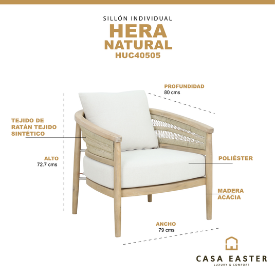 Sillón individual Hera de madera color natural - HUC40505