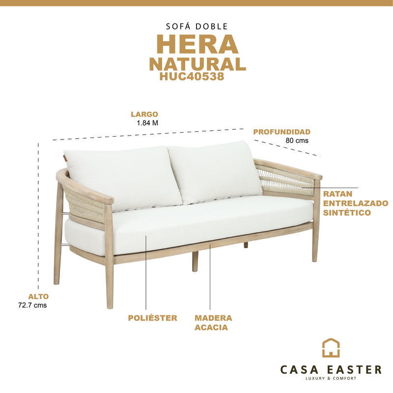 Cargue la imagen en el visor de la galería, Sofa Doble Hera de madera color natural - HUC40538
