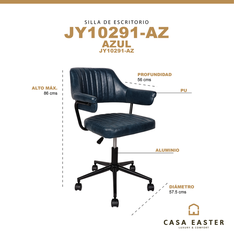 Cargue la imagen en el visor de la galería, Silla De Escritorio JY1029-1-AZ  para Interior de Aluminio Color Azul - JY10291-AZ
