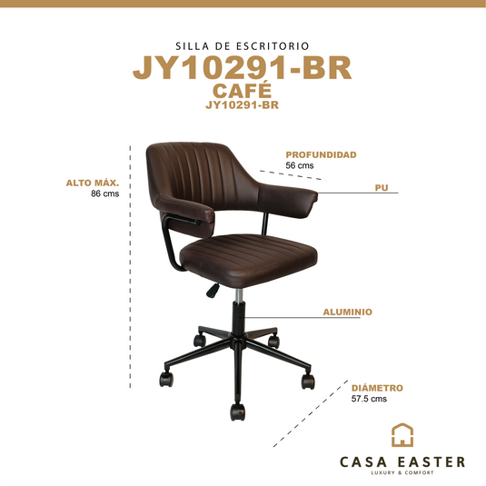 Silla De Escritorio JY1029-1-BR para Interior de Aluminio Color Café - JY1029-1-BR