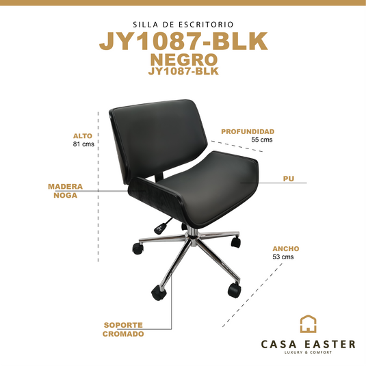 Silla De Escritorio para Interior de Aluminio Color negro JY1087-GR -  JY1087-GR