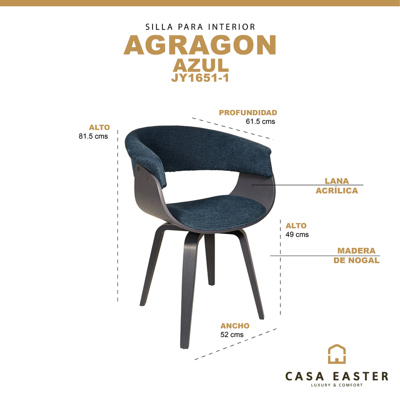 Cargue la imagen en el visor de la galería, Silla de Interior Agragon 79 color Azul - JY1651-1
