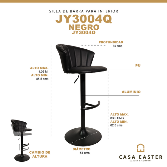 Silla Alta de barra para Interior color negro - JY3004Q