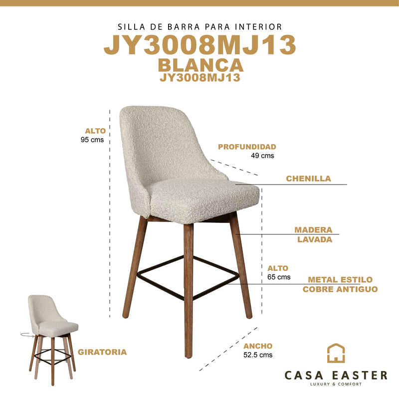 Cargue la imagen en el visor de la galería, Silla Alta para barra JY3008MJ13 de Interior color blanca - JY3008MJ13
